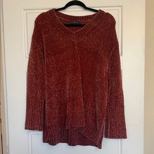 Zara V-Neck Chenille Sweater - Rich Rust